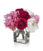 peony and rose bouquet on a white background