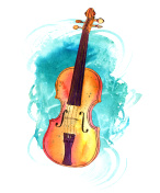 vintage violin with watercolor texture and copyspace