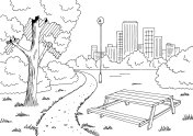 park graphic black white table landscape sketch illustration