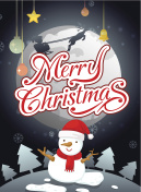 merry christmas typography and snowman landscape background vect