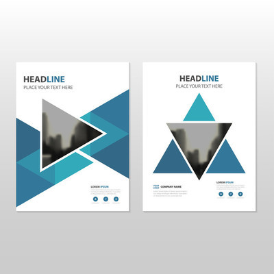 蓝色三角矢量年度报告单张宣传册传单模板设计,书籍封面版式设计,抽象