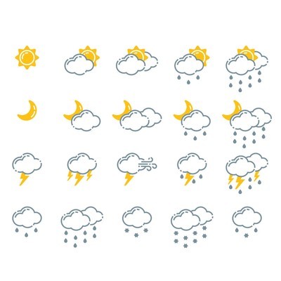 天气图标矢量插图季节大纲设计一整套雷霆温度标志