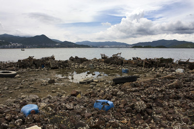 垃圾堆积海岸的海洋