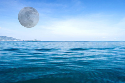 在蓝色的大海波浪大的月亮表面抽象背景图案