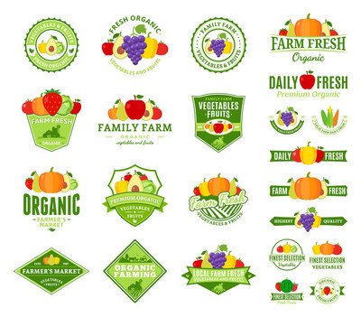 水果和蔬菜的标志, 标签, 水果和蔬菜图标
