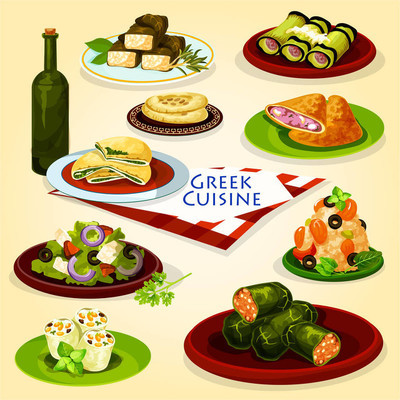 希腊美食健康午餐卡通海报