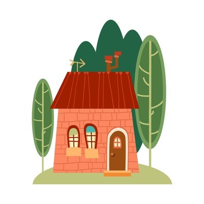 一组可爱的卡通房子在儿童风格