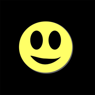 现代黄色笑着幸福的微笑.快乐的表情.黑色背景上孤立