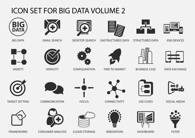 big data vector icon set in flat design