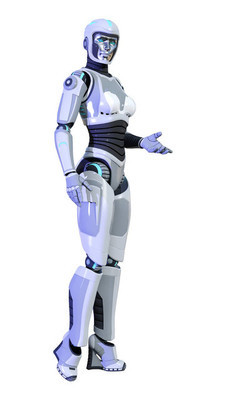3d 渲染的白色背景上孤立的女机器人