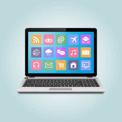 现代笔记本电脑与图标