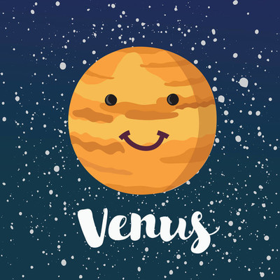 矢量图行星金星在复古平卡通风格.教育儿童房间的海报.