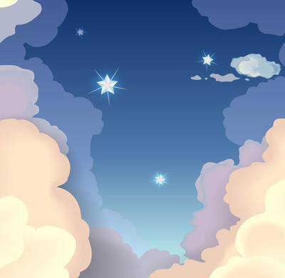 傍晚的天空与云层和星星.矢量插画