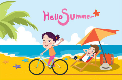 summer holidays vector illustration,flat design beach and riding