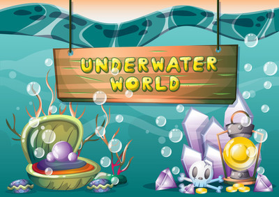 卡通矢量水下宝藏背景分离层为游戏艺术和动画