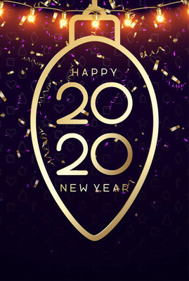 happy new year 2020 card with golden abstract christmas ball and
