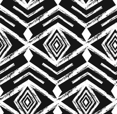 黑色部落纳瓦霍人矢量无缝模式与涂鸦元素.阿兹台克抽象几何艺术打印.