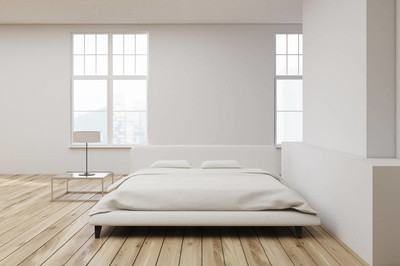 白色的床木地板