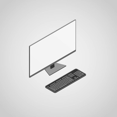 isometric desktop computer with keyboard