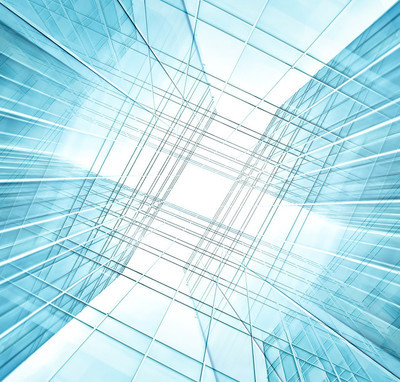 要钢浅蓝色背景的玻璃高高层建筑未来的摩天大楼商业现代城市的全景和