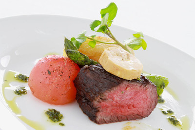 plated fillet steak meal