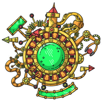 蒸汽朋克矢量插画与工业技术元素