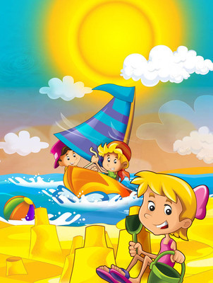 沙滩上的亚洲孩子图片